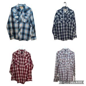 4-Wrangler & Plains Western Pearl Snap Long Sleeve Western Shirts Size Large